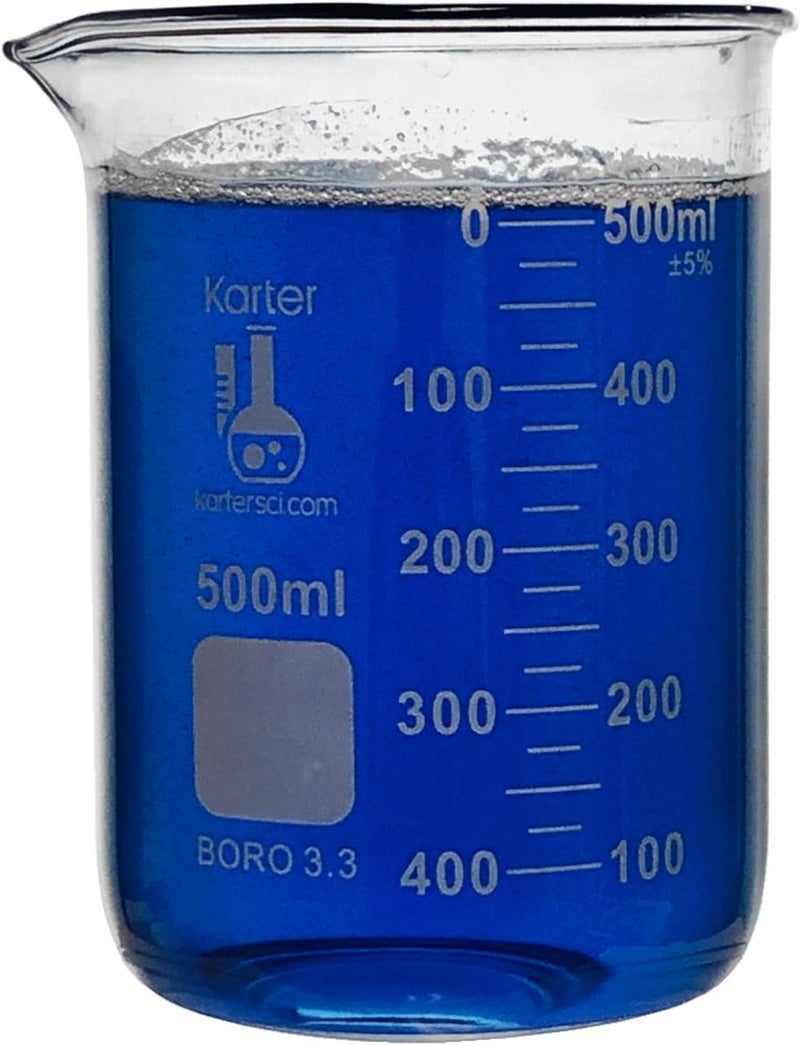 Karter Scientific 500ml Low Form Griffin Beaker Set - Borosilicate 3.3 Glass, Double Scale, Graduated (Pack of 6) - Image 2